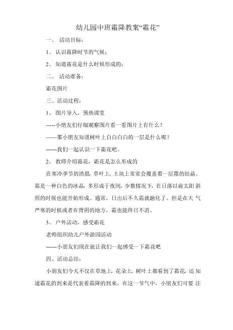 幼儿园中班霜降教案“霜花”教案精华word