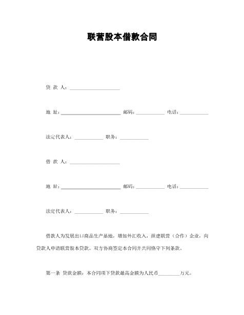 联营股本借款合同