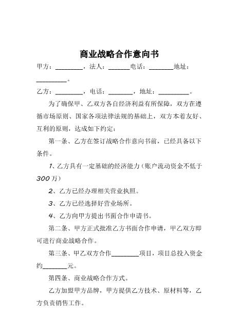 商业战略合作意向书(2)