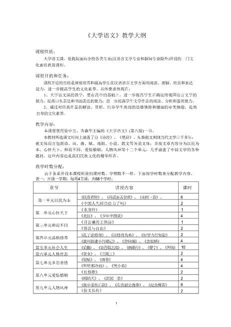 完美版推举《大学语文》教学大纲完整word可编辑可修改