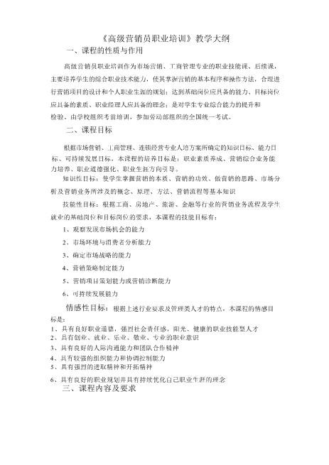 完美版推举《高级营销员职业培训》教学大纲原创版资料完整急速下载